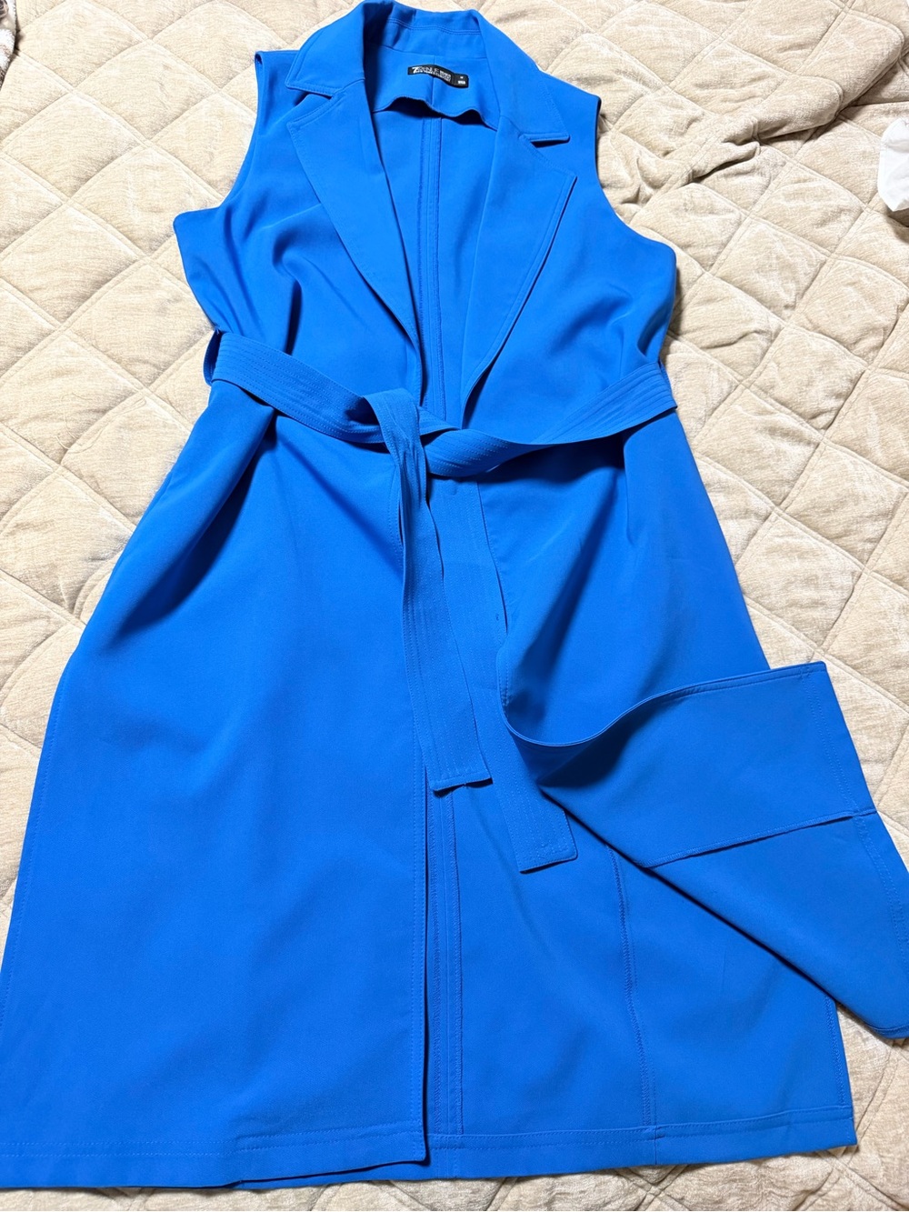 Sleeveless Belted Vest Coat in Bright Blue